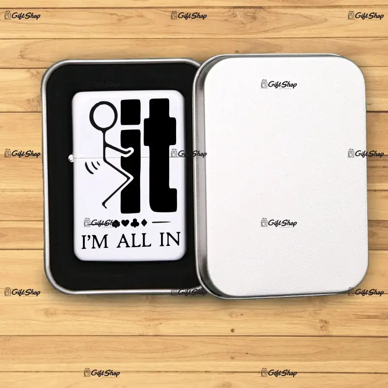 I`m all in, bricheta metalica gravata laser cu mesaj